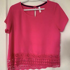 Xhilaration hot pink top with crochet detail (size L)